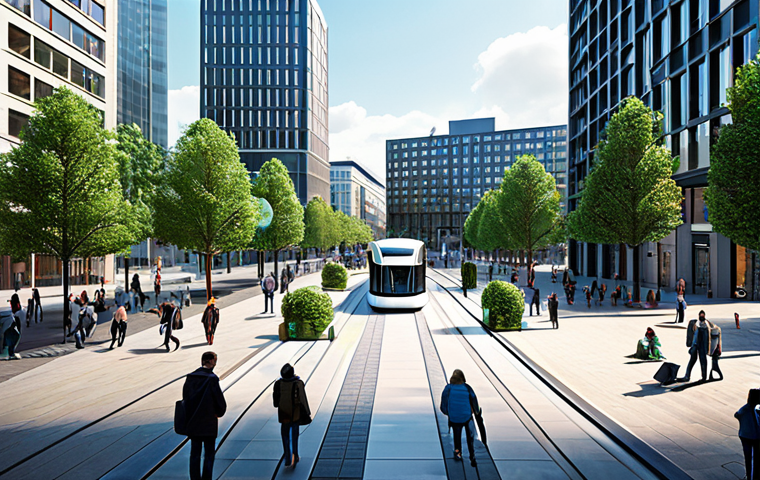 **
"A bustling scene depicting a modern European city square, showcasing diverse individuals (city planners, tech developers, citizens) collaborating around a holographic display projecting a Smart City interface. The scene includes eco-friendly public transportation, smart street lighting, and green infrastructure. Style: Professional architectural rendering, bright daytime lighting, emphasizing collaboration and technological advancement. safe for work, appropriate content, fully clothed, professional, perfect anatomy, natural proportions."
**