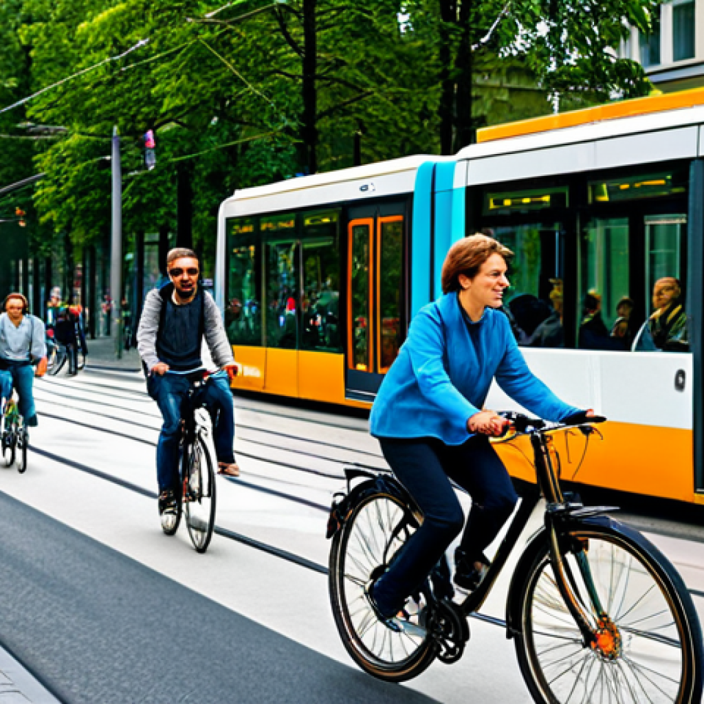 Sustainable Transportation**
"A bustling street scene in Berlin featuring cyclists using dedicated bike lanes, a modern tram in the background, and pedestrians enjoying a wide, tree-lined sidewalk. All individuals are fully clothed in appropriate, everyday attire. Safe for work, professional, perfect anatomy, natural pose, high quality, appropriate content, fully clothed, family-friendly."
**