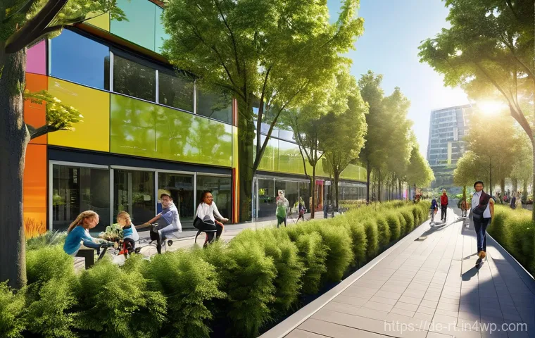 스마트시티 디자인과 기후 변화 대응 전략 - **Prompt:** "A vibrant, futuristic urban park seamlessly integrated with modern German architecture....