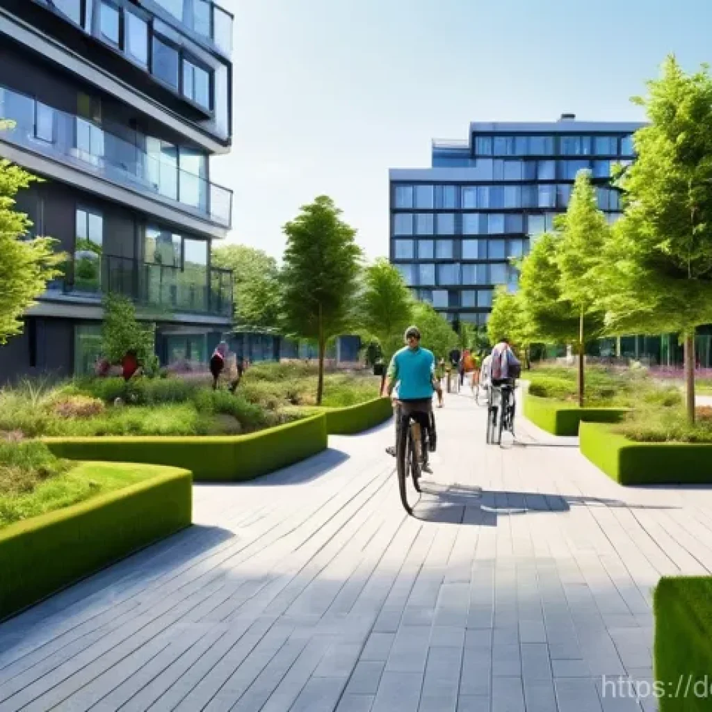 스마트시티 디자인과 공공 건강 문제 - **Prompt:** A vibrant, bustling urban park in a modern European smart city. The park is a lush green...