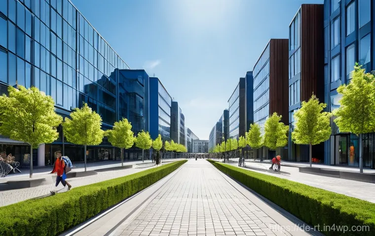 스마트시티 디자인과 공공 건강 문제 - **Prompt:** A vibrant, bustling urban park in a modern European smart city. The park is a lush green...