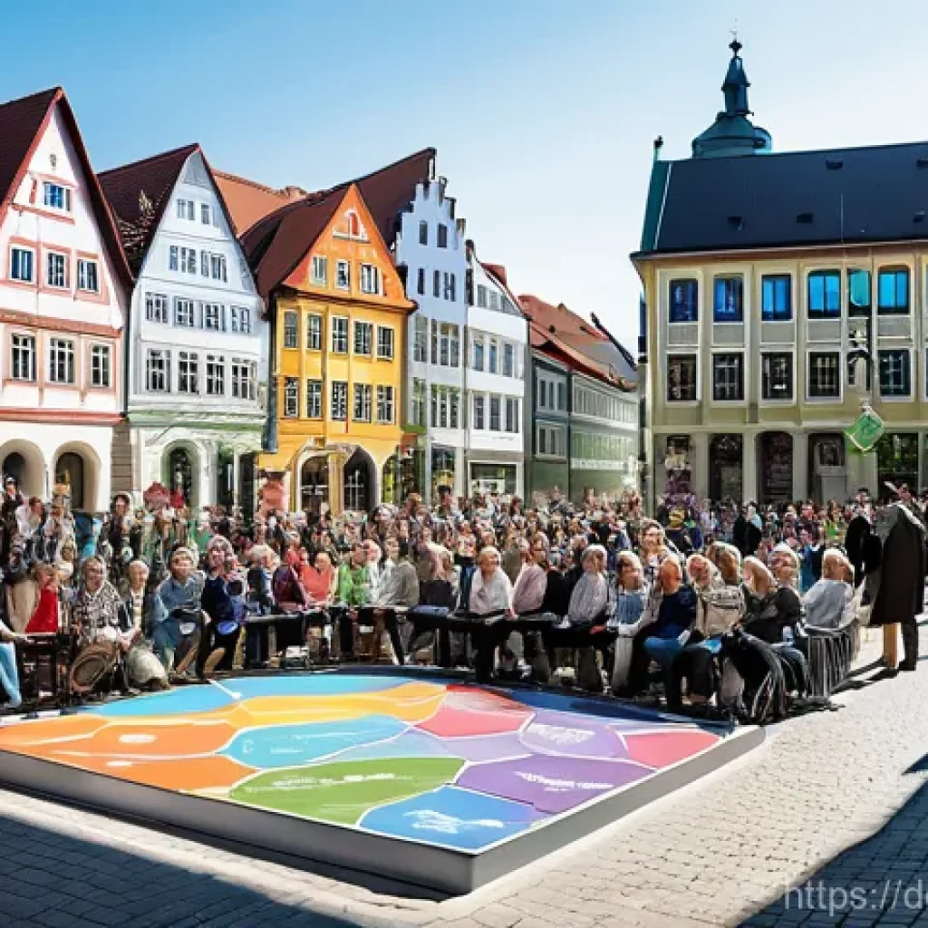스마트시티 디자인에서의 커뮤니티 중심 접근 - "Tiny Rathaus" in Action: Community Dialogue in a German City Square**

A vibrant, sunny day in a mo...