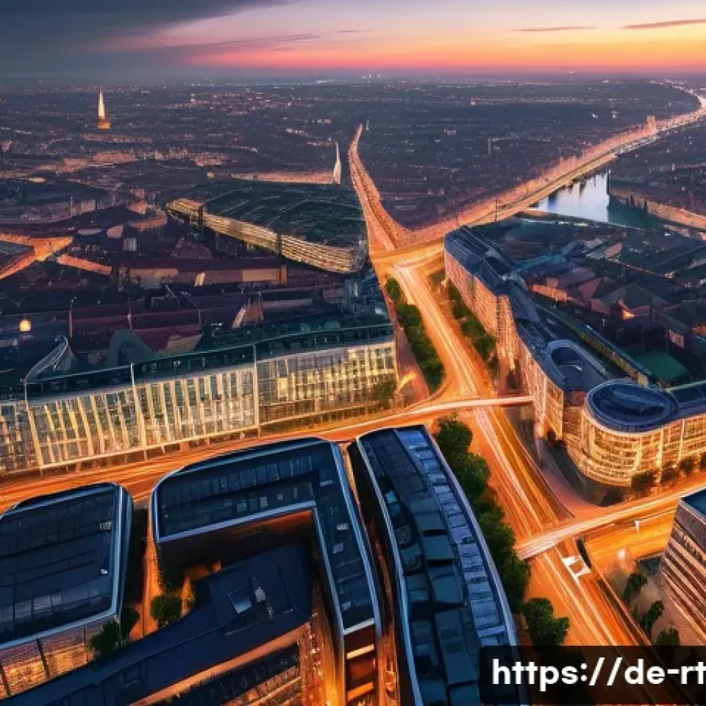 스마트시티 디자인에 필요한 기술 플랫폼 - **"The Digital Heartbeat of a Smart German City"**: A breathtaking, high-angle aerial view of a bust...
