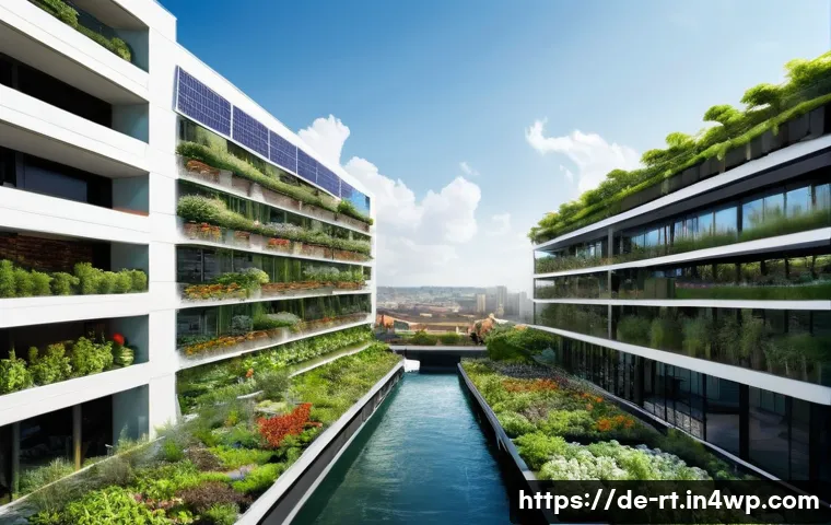 스마트시티 디자인에서의 환경적 영향 최소화 - **Prompt 1: "A vibrant, panoramic view of a modern urban district seamlessly integrated with extensi...