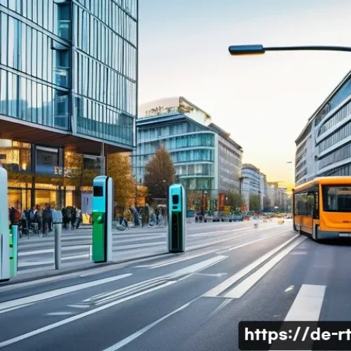 Home 33 스마트시티 디자인의 디지털 혁신 사례 - A vibrant urban street scene in Munich showcasing intelligent traffic light systems in action during...