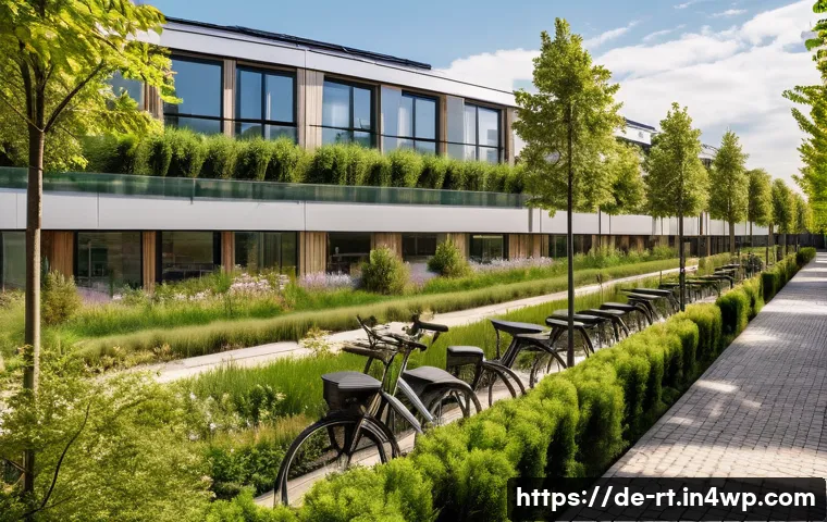 스마트시티 디자인에서의 환경 설계 원칙 - A modern urban neighborhood in Germany featuring sustainable architecture with green roofs and green...